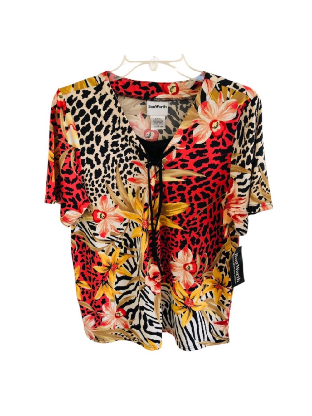 NWT Bon Worth Floral Y2K Blouse Leopard Zebra Tropical Vacation Resortwear Bold